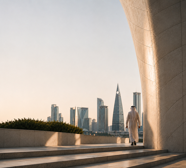 Saudi business district architecture at sunset
